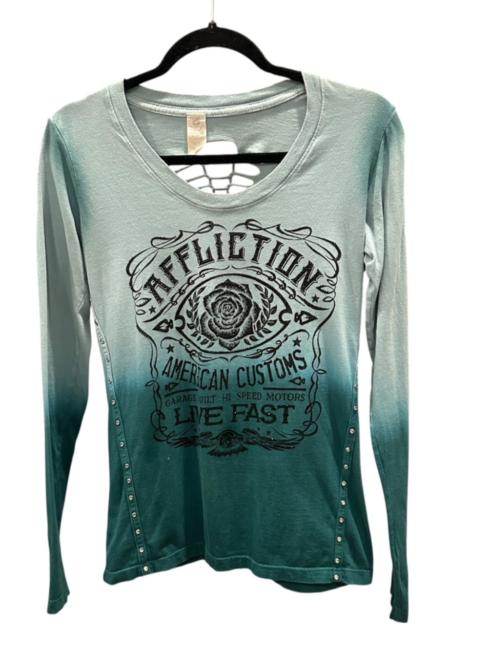 Affliction Women's Teal Ombre Long-Sleeve Graphic Tee